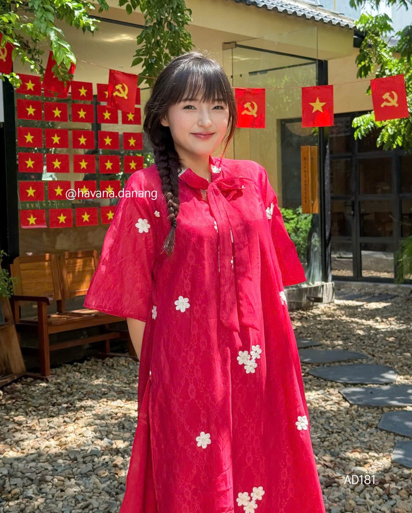 Cho Thuê Áo Dài Hoa Tuyết Mai HVN Đỏ