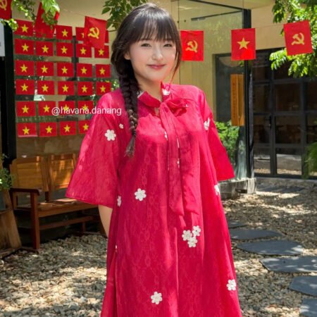 Cho Thuê Áo Dài Hoa Tuyết Mai HVN Đỏ