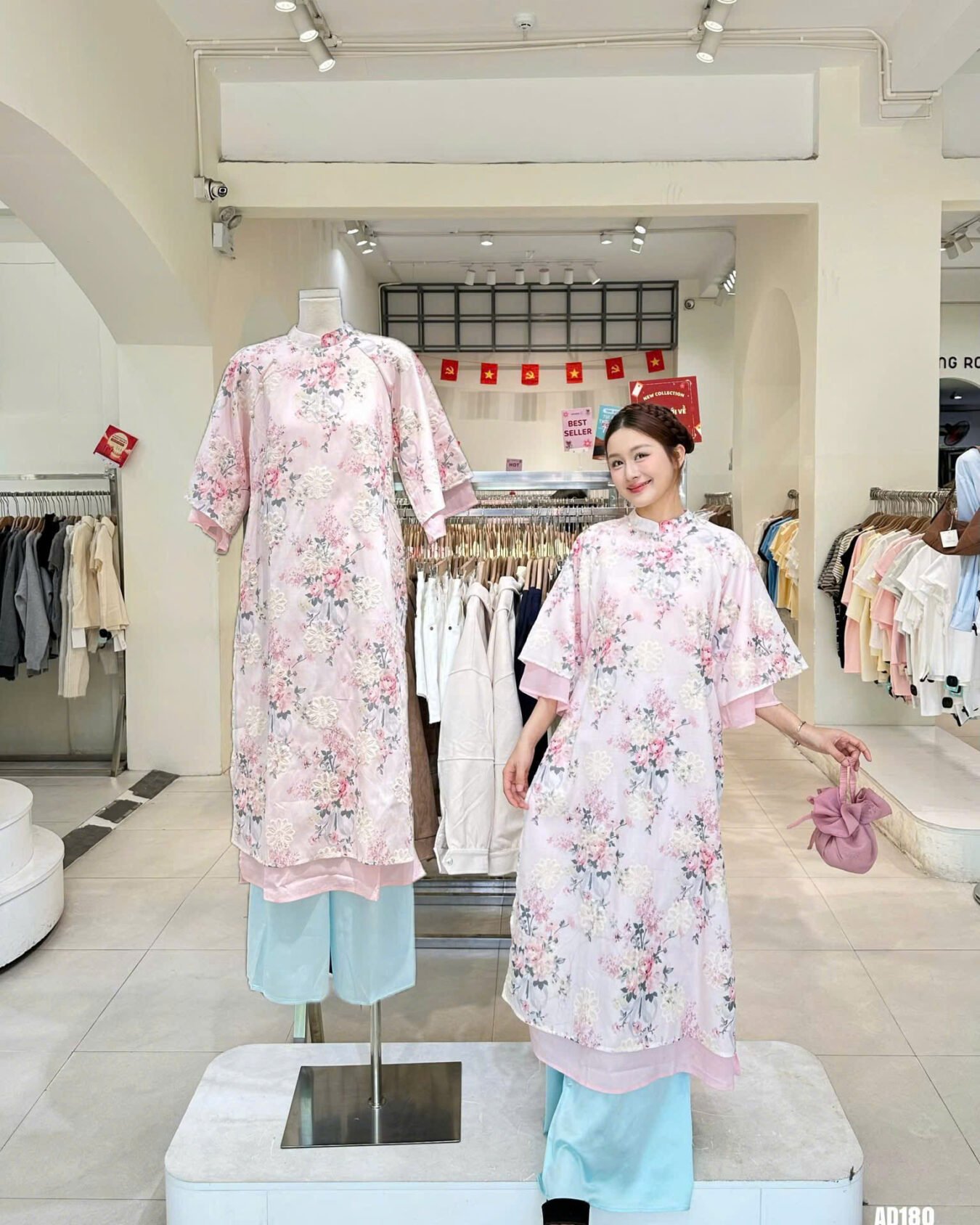 Cho Thuê Áo Dài Bách Hoa Cát Tiên HVN Hồng