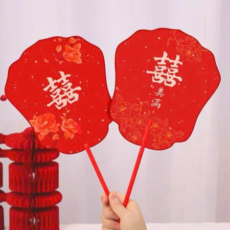 Cho Thuê Quạt Cổ Trang Hỉ Mẫu Đơn Đỏ