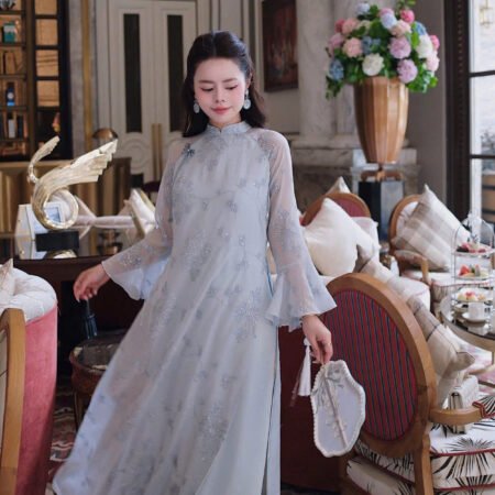 Cho Thuê Áo Dài Nữ Thêu Kim Sa Khiết Thanh