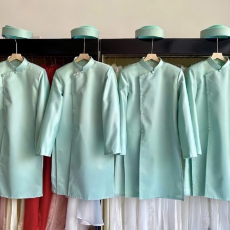 Cho Thuê Áo Dài Nam Gấm Nút Tàu  Xanh Lá  (Bưng quả)