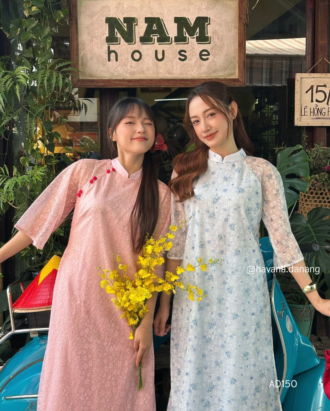 Thuê Áo Dài Nữ Hồng Nút Đỏ Hoa Nhỏ (Có Bigsize)