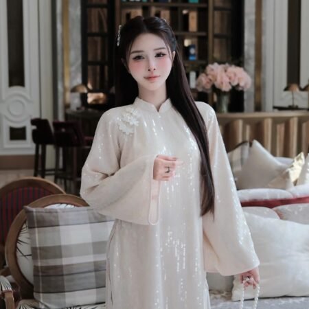 Thuê Áo Dài Nữ Kim Sa Hồng Phấn (Có Bigsize)