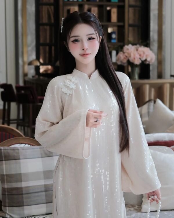 Thuê Áo Dài Nữ Kim Sa Hồng Phấn (Có Bigsize)