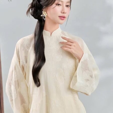 Thuê Áo Dài Nữ Vàng Tay Loe Hoa To (Có Bigsize)