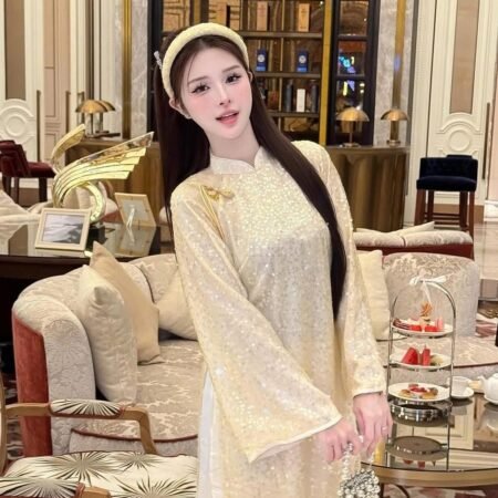 Thuê Áo Dài Nữ Kim Sa Vàng (Có Bigsize)