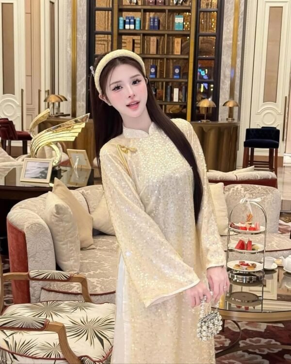 Thuê Áo Dài Nữ Kim Sa Vàng (Có Bigsize)
