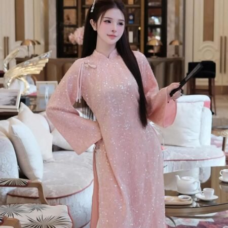 Thuê Áo Dài Nữ Kim Sa Hồng (Có Bigsize)