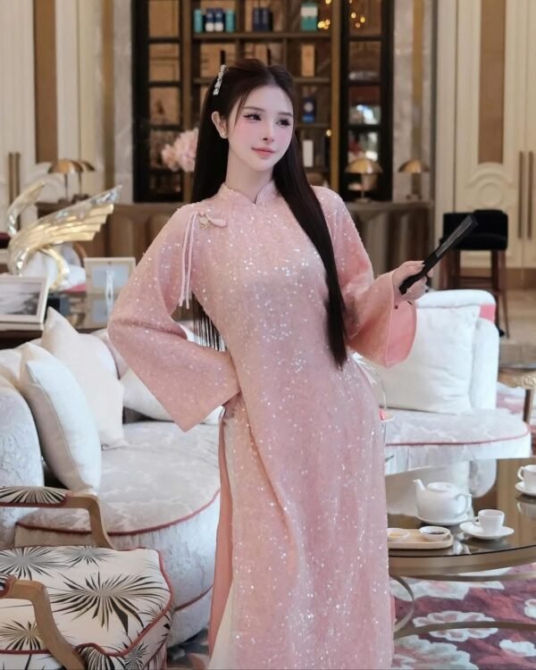 Thuê Áo Dài Nữ Kim Sa Hồng (Có Bigsize)
