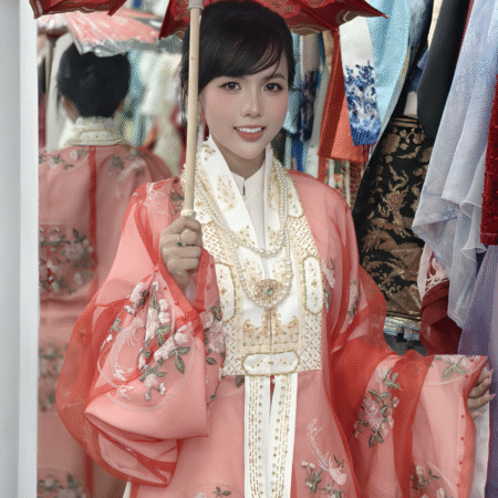 Cho Thuê Nhật Bình Nữ Voan Đỏ Đính Hột Xoàn