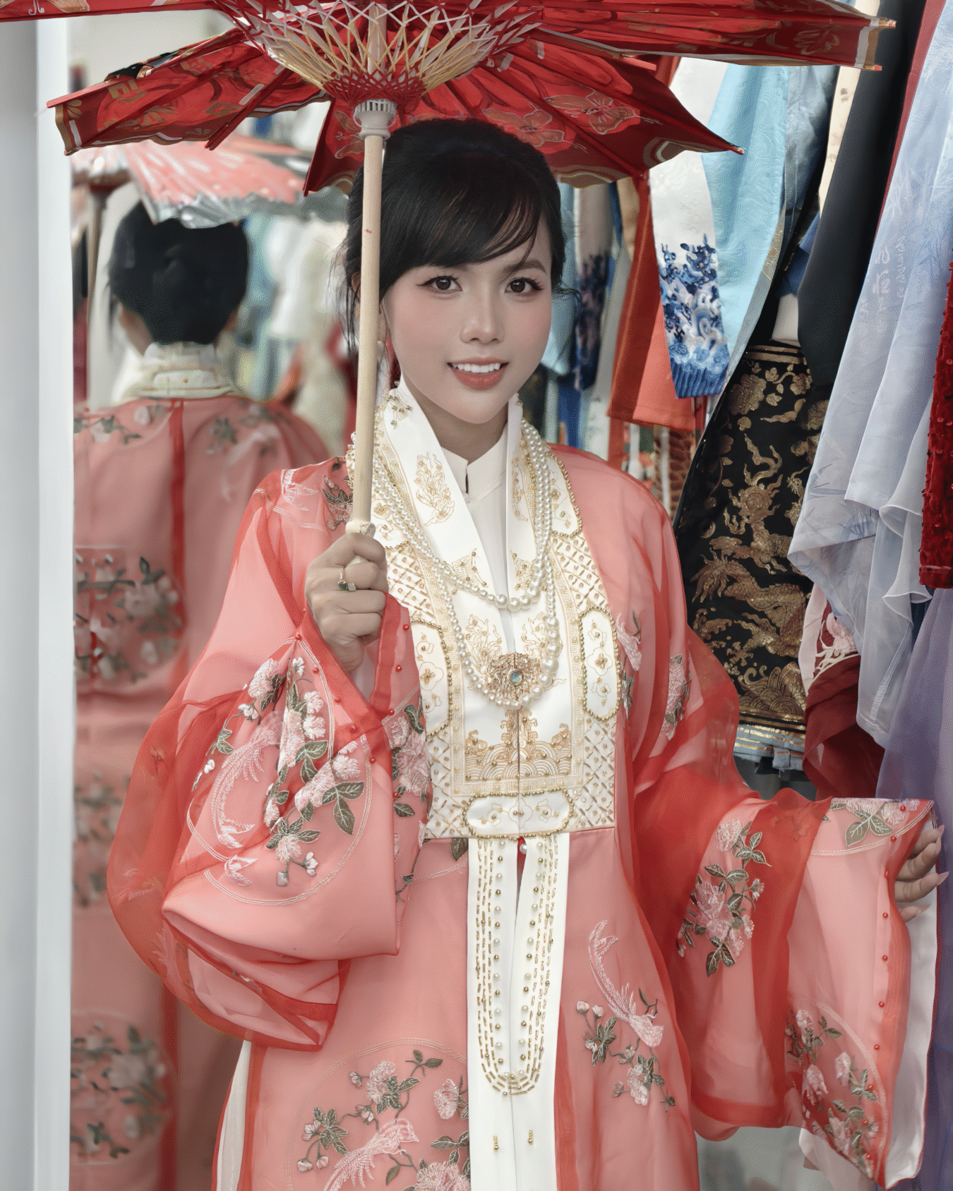 Cho Thuê Nhật Bình Nữ Voan Đỏ Đính Hột Xoàn