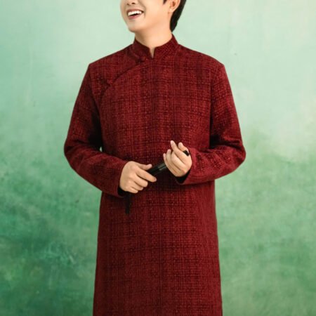 Cho Thuê Áo Dài Nam OAO Vân Nổi Đỏ (Có Bigsize)
