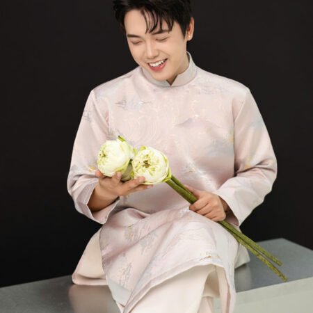 Cho Thuê Áo Dài Nam OAO Vải Gấm Hoạ Tiết Núi Non Hồng (Có Bigsize)