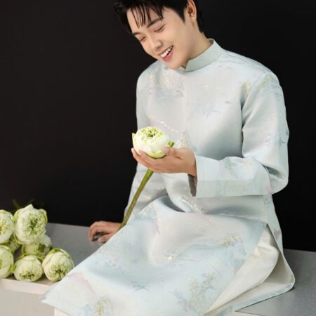 Cho Thuê Áo Dài Nam OAO Vải Gấm Hoạ Tiết Núi Non Xanh(Có Bigsize)
