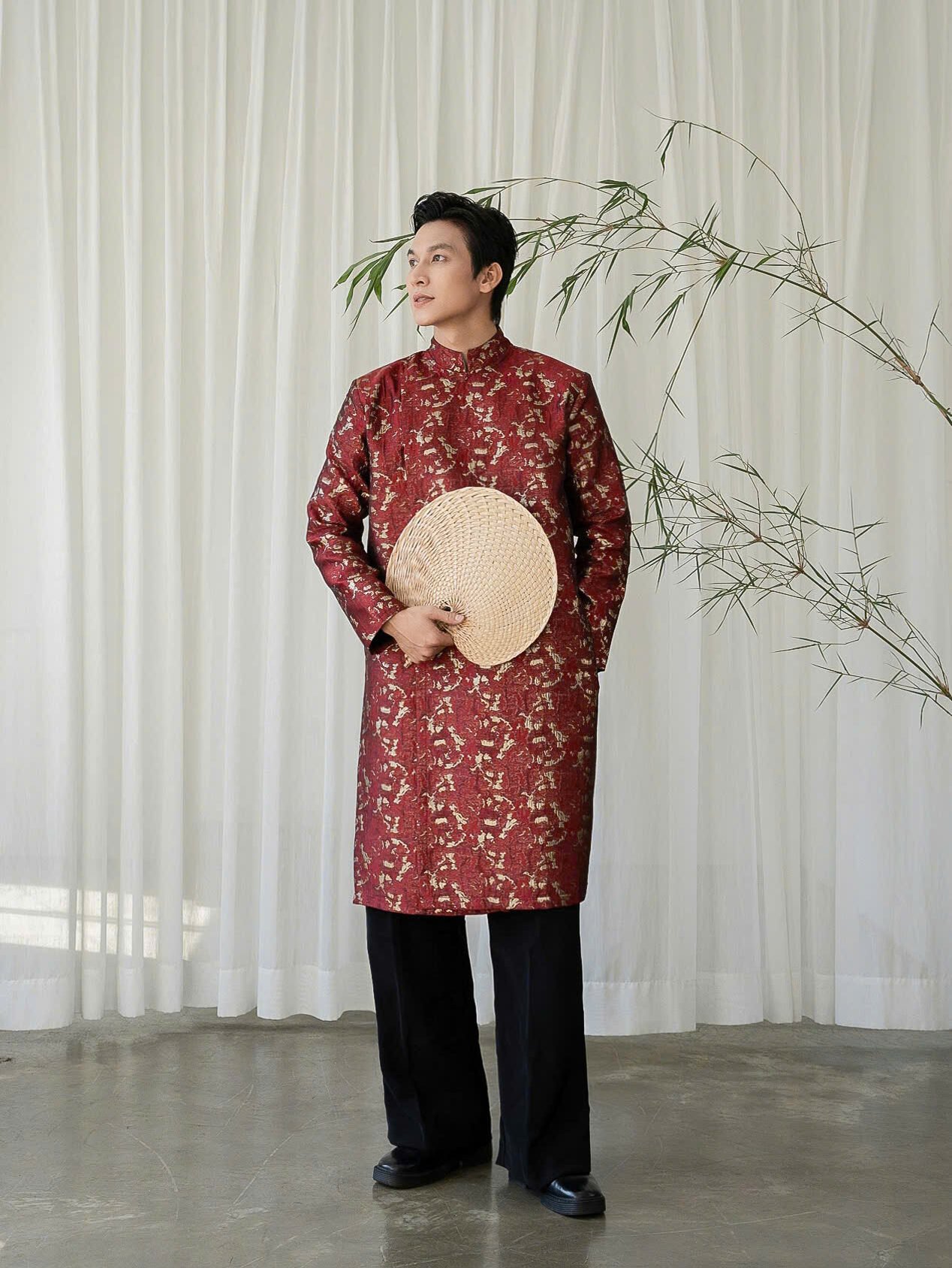 Cho Thuê Áo Dài Nam OAO Gấm Loang Đỏ (Có Bigsize)