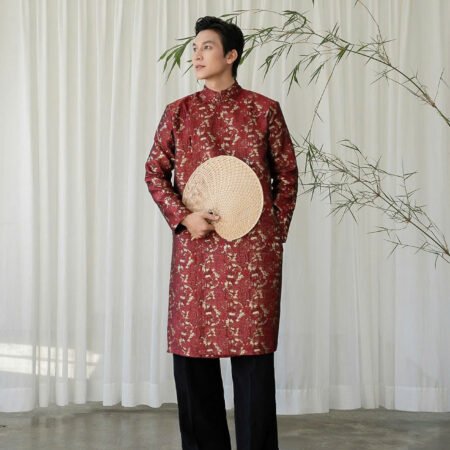Cho Thuê Áo Dài Nam OAO Gấm Loang Đỏ (Có Bigsize)