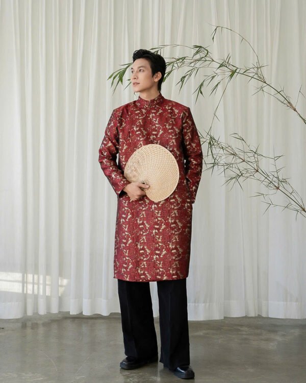 Cho Thuê Áo Dài Nam OAO Gấm Loang Đỏ (Có Bigsize)