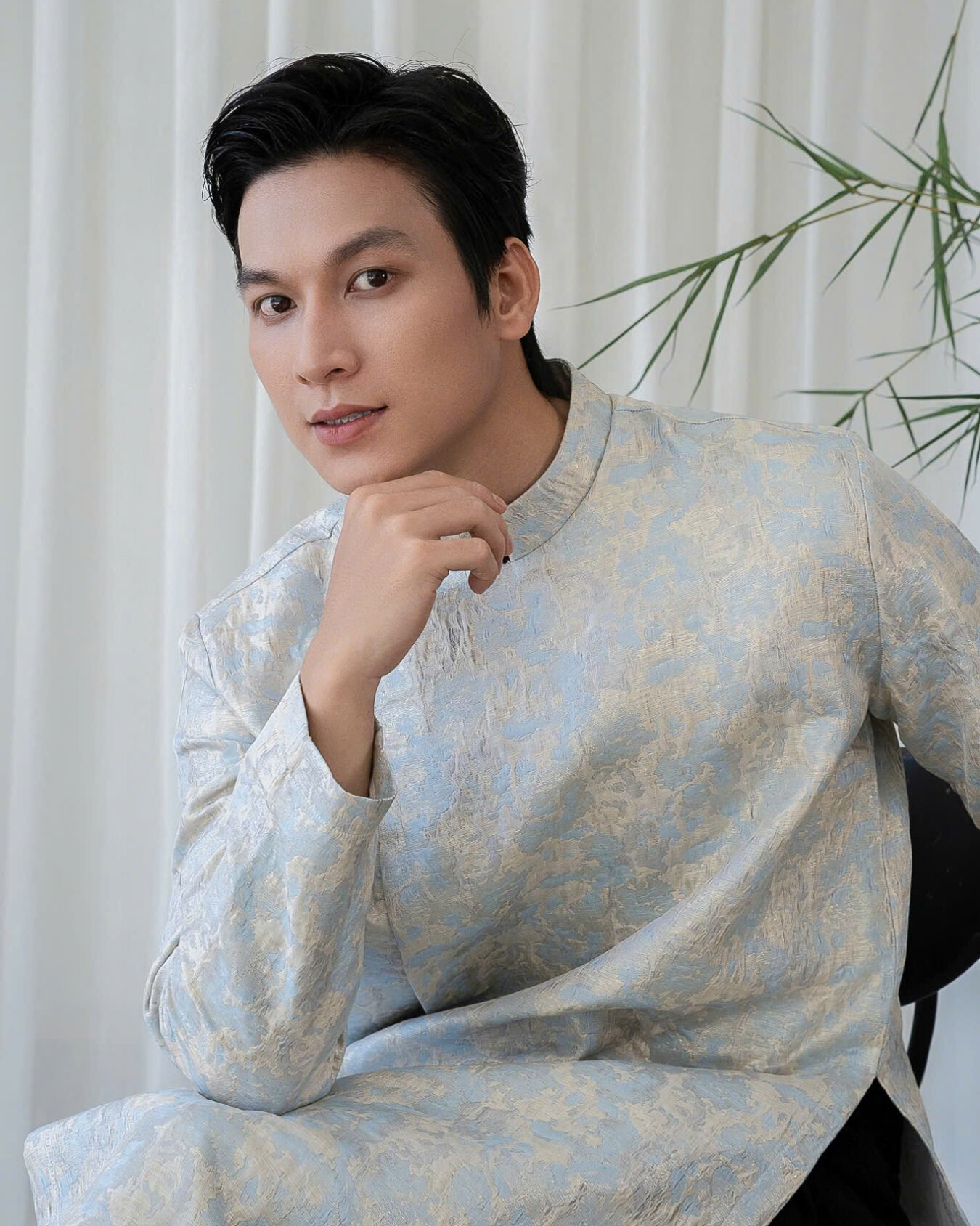 Cho Thuê Áo Dài Nam OAO Gấm Loang Xanh (Có Bigsize)