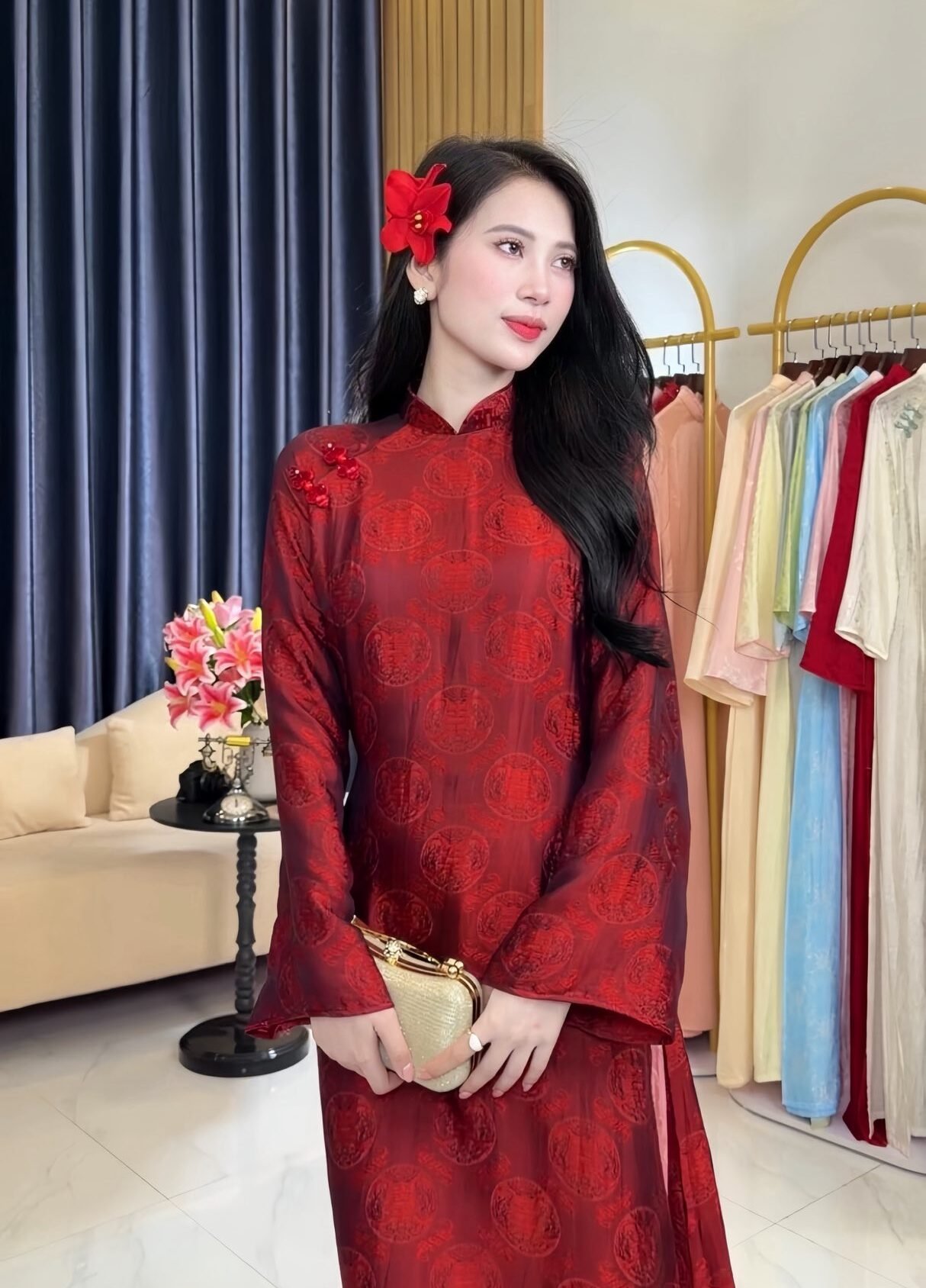 Cho Thuê Áo Dài Nữ Cổ Trụ Hương Phù Sa (Có Bigsize)