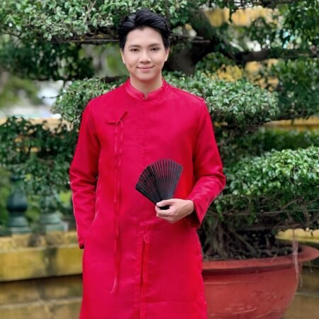 Cho Thuê Áo Dài Đỏ Voan Xẻ Tà Thắt Nơ