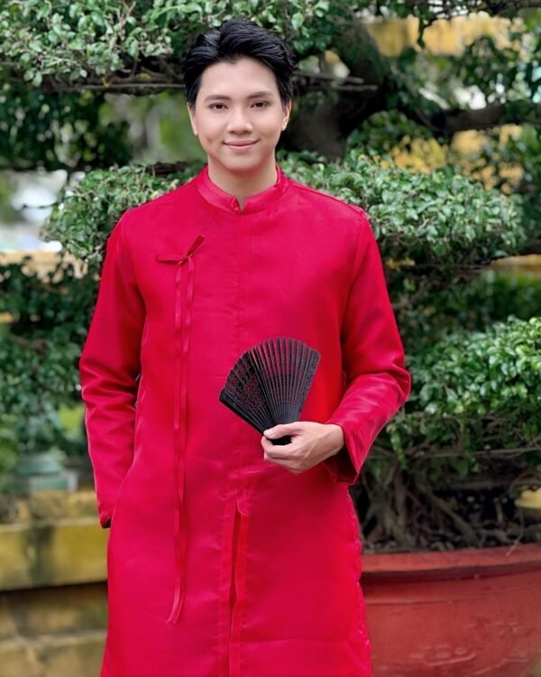 Cho Thuê Áo Dài Đỏ Voan Xẻ Tà Thắt Nơ