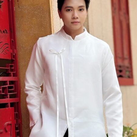 Cho Thuê Áo Dài Trắng Voan Xẻ Tà Thắt Nơ