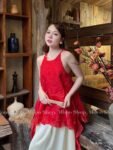 Cho Thuê Thuê Set Yếm Đỏ Hoa Hồng Nổi Tua Rua Mono