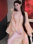 Cho Thuê Áo Dài Nữ Cổ Trụ Cam Đào Tay Loe Kết Nơ