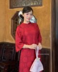 Cho Thuê Áo Dài Đỏ Tuệ Dĩnh 2 Nút Tua Rua (Có Bigsize)