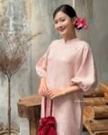 Cho Thuê Áo Dài Hồng Liêu Hạ Hoa Cúc (Có Bigsize)