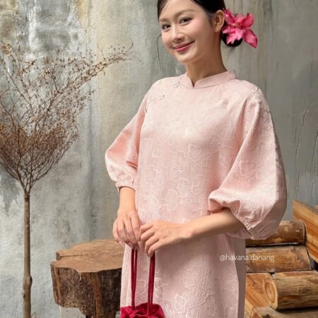 Cho Thuê Áo Dài Hồng Liêu Hạ Hoa Cúc (Có Bigsize)