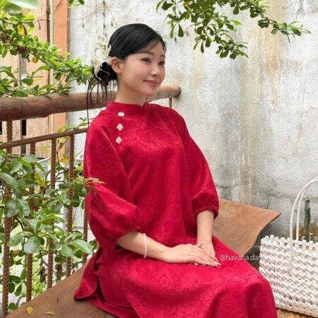Cho Thuê Áo Dài Đỏ Liêu Hạ Hoa Cúc (Có Bigsize)