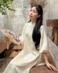 Cho Thuê Áo Dài Kem Liêu Hạ Hoa Cúc (Có Bigsize)