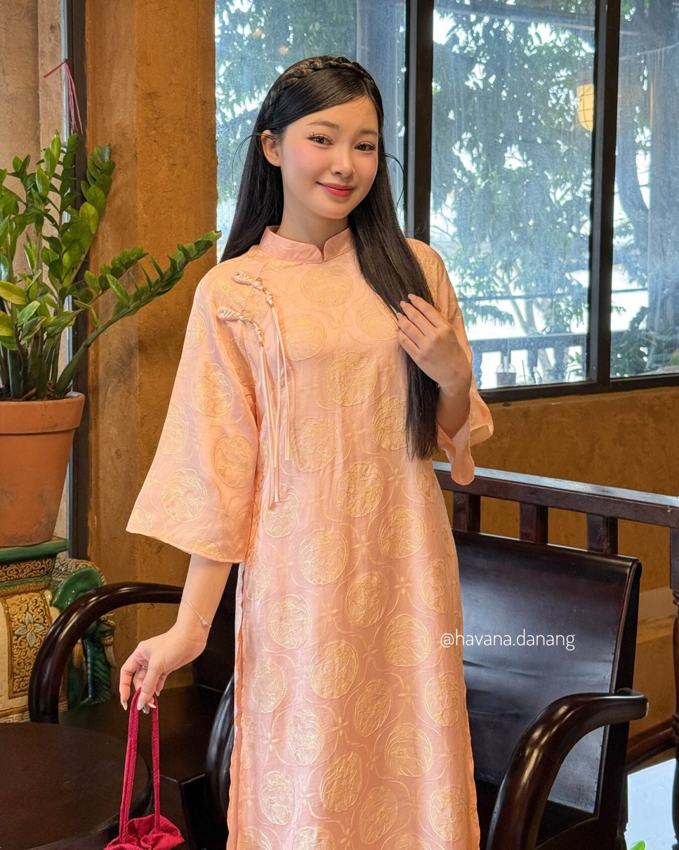 Cho Thuê Áo Dài Cam Tuệ Dĩnh 2 Nút Tua Rua (Có Bigsize)