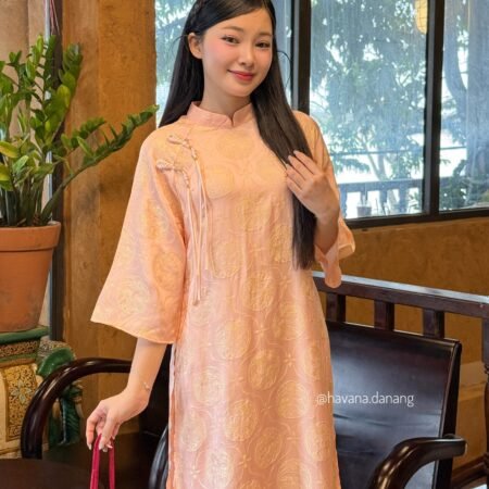 Cho Thuê Áo Dài Cam Tuệ Dĩnh 2 Nút Tua Rua (Có Bigsize)