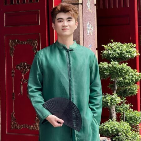 Cho Thuê Áo Dài Voan Xanh Xẻ Tà Thắt Nơ