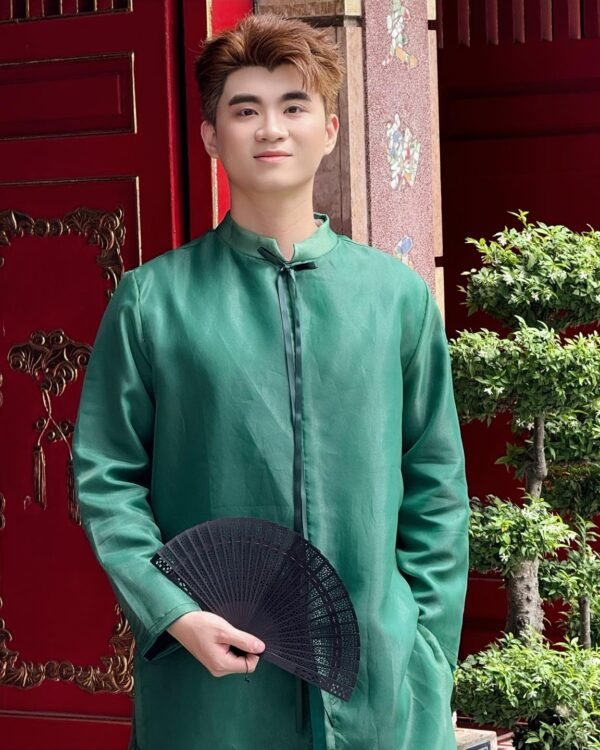 Cho Thuê Áo Dài Voan Xanh Xẻ Tà Thắt Nơ
