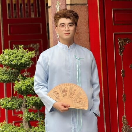 Cho Thuê Áo Dài Xanh Biển Voan Xẻ Tà Thắt Nơ