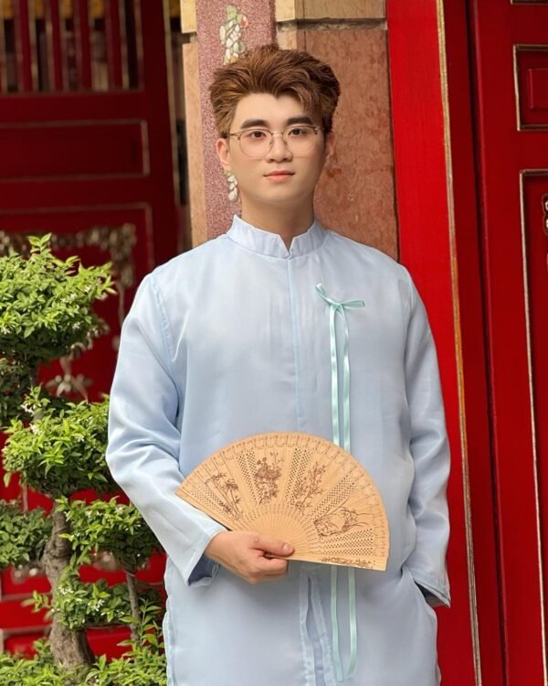 Cho Thuê Áo Dài Xanh Biển Voan Xẻ Tà Thắt Nơ