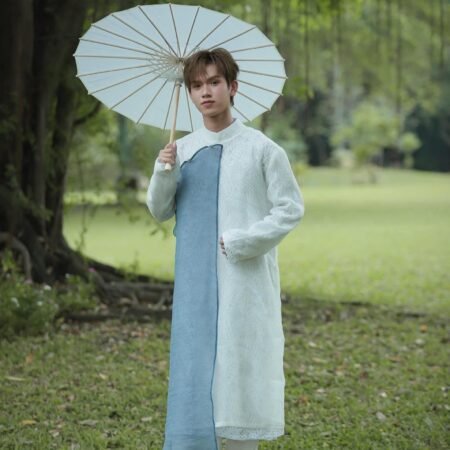 Cho Thuê Áo Dài Nam Thảo Mộc Ren Hoa Tơ