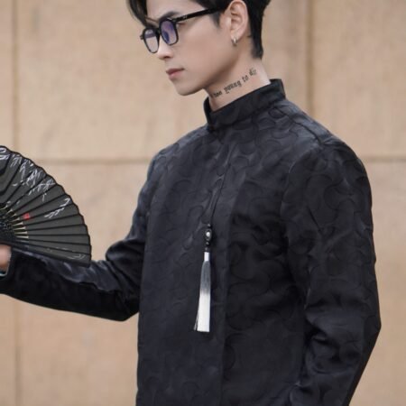 Cho Thuê Áo Dài Nam Đen Hoạ Tiết Gấm Sóng Silas Studio (Có Bigsize)