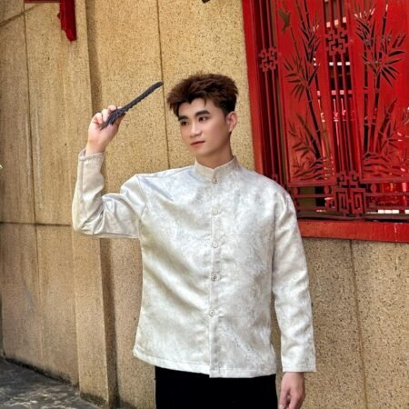 Cho Thuê Áo Dài Nam Trắng Thêu Hoa