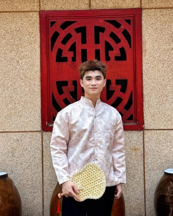 Cho Thuê Áo Dài Nam Hồng Thêu Hoa