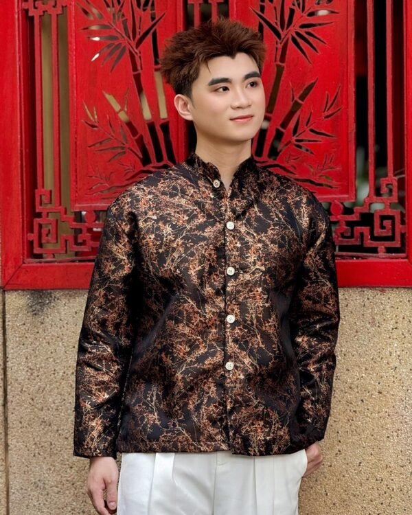 Cho Thuê Áo Dài Nam Đen Thêu Hoa