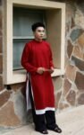 Cho Thuê Áo Dài Nam Đỏ Đũi Vân Mây 2 Lớp Jacob Studio