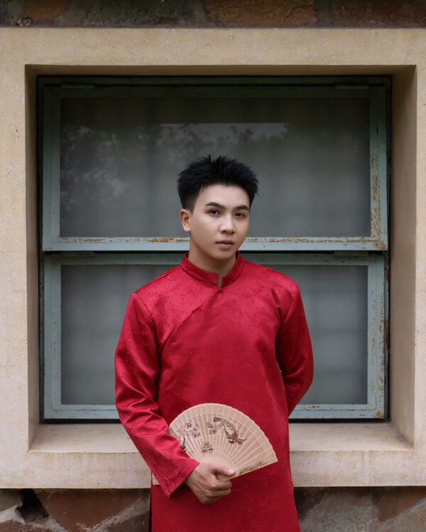 Cho Thuê Áo Dài Nam Đỏ Cành Đào Jacob Studio