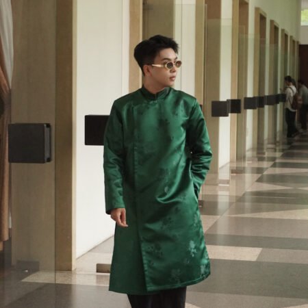 Cho Thuê Áo Dài Nam Xanh Lá Gấm Cúc Đại Đoá Jacob Studio