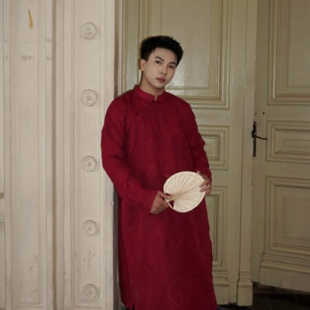 Cho Thuê Áo Dài Nam Đỏ Thêu Vân Mây 2 Lớp Jacob Studio