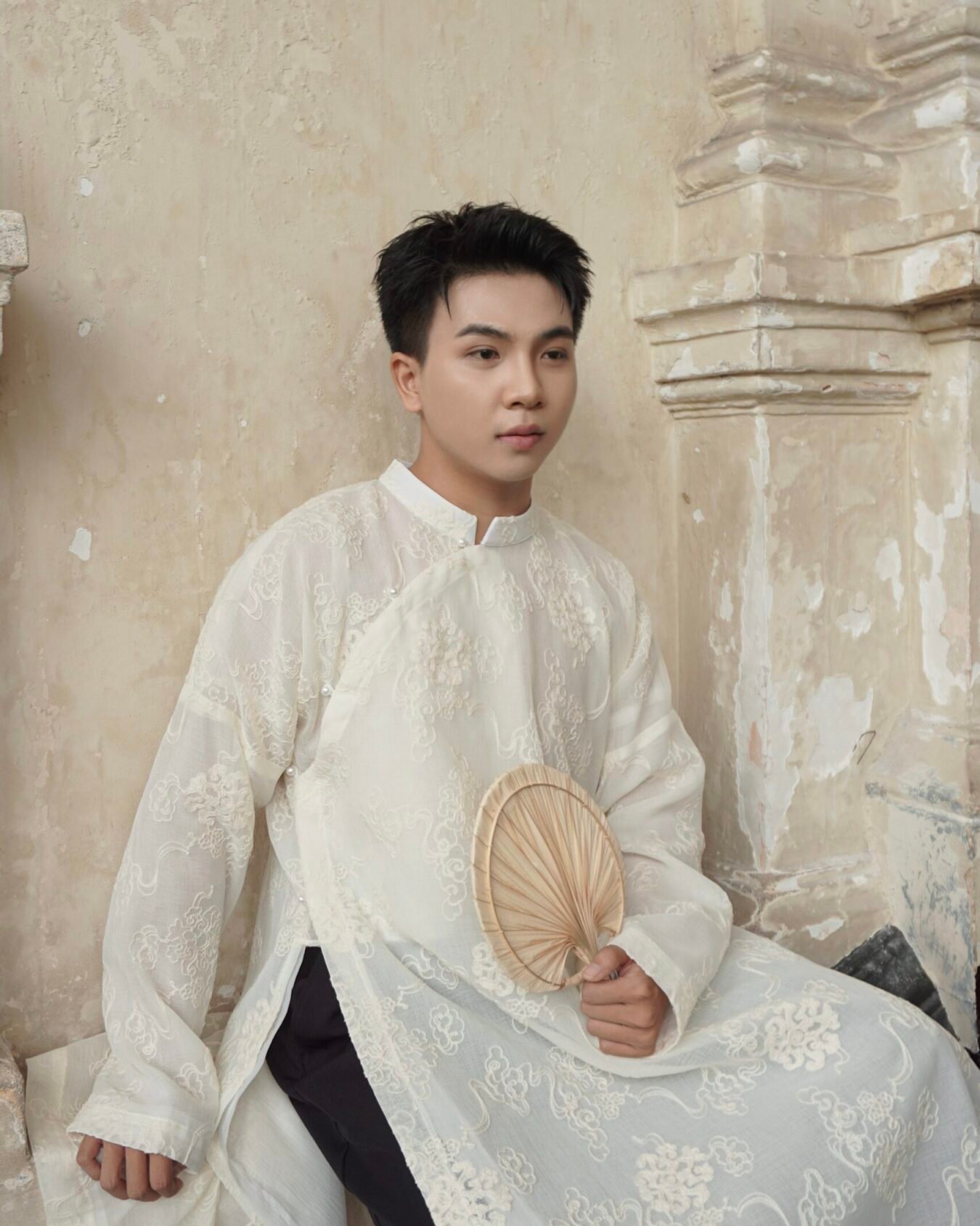 Cho Thuê Áo Dài Nam Kem Thêu Vân Mây 2 Lớp Jacob Studio